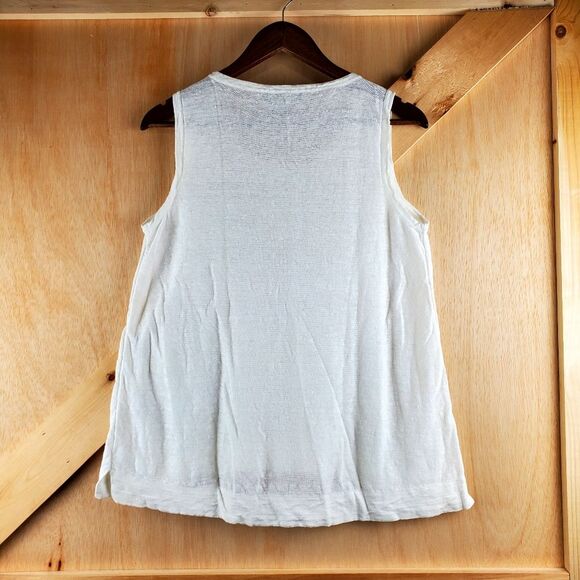 DONNA KARAN NY White Linen Beaded Tank Top in Size M - Picture 3 of 8